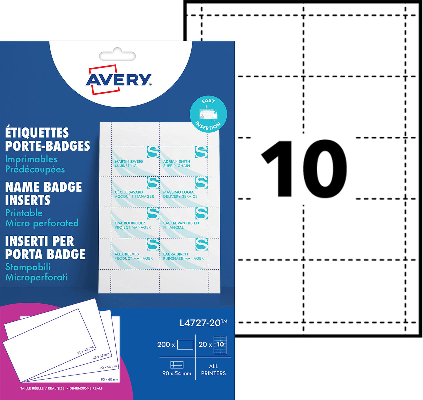 Avery insteekkaarten voor badges 54x90mm, 200 stuks, microperforatie