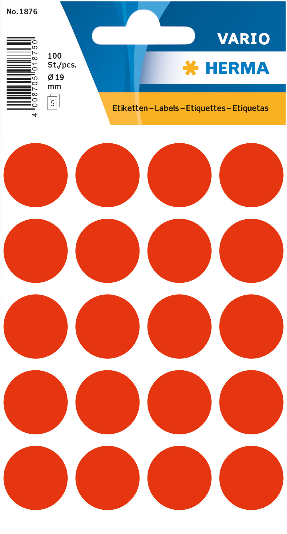 Herma 1876 Rond fluor rood etiketten 19mm, 100 stuks