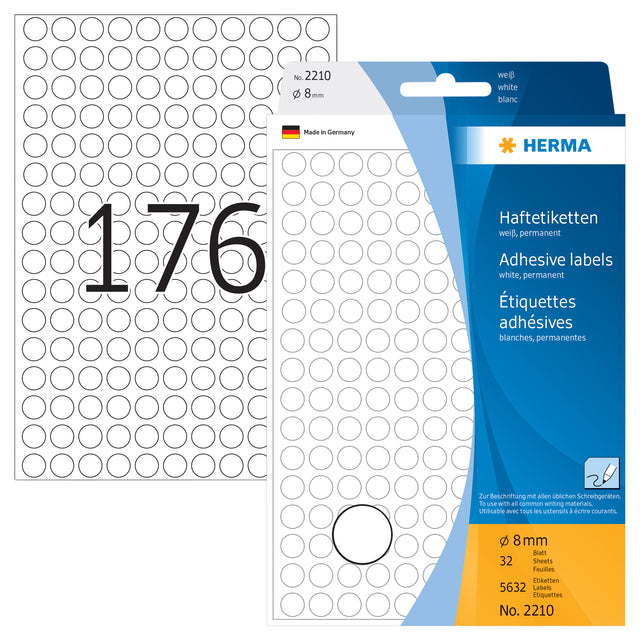 HERMA 2210 Ronde etiketten 8mm wit, 5632 stuks - 2