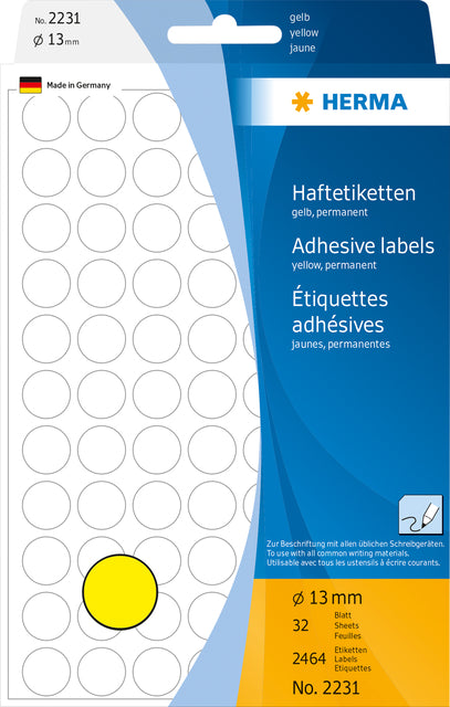 HERMA ronde etiketten 13mm geel, 2464 stuks