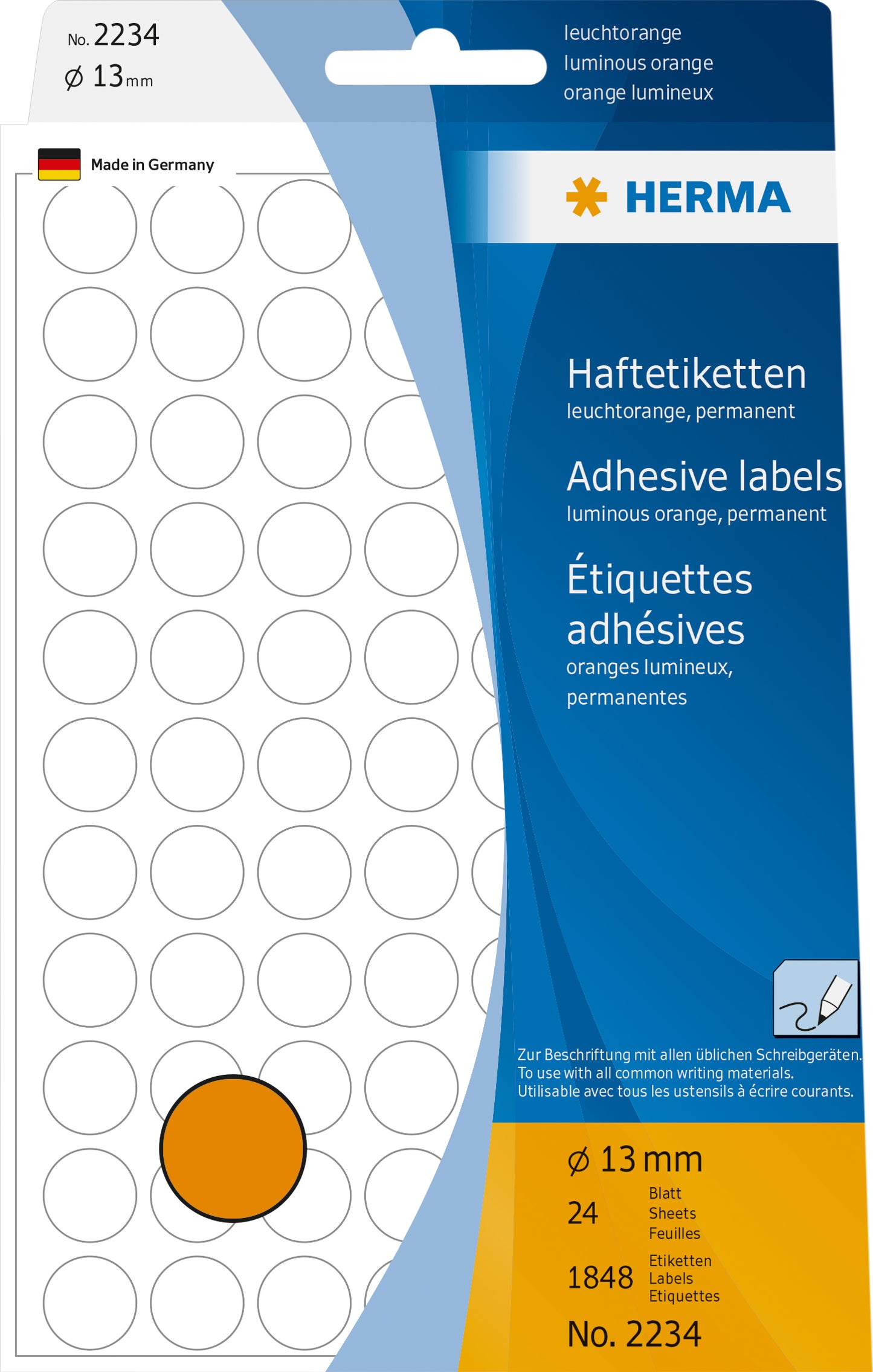 HERMA 2234 Ronde etiketten 13mm fluor oranje, 1848 stuks
