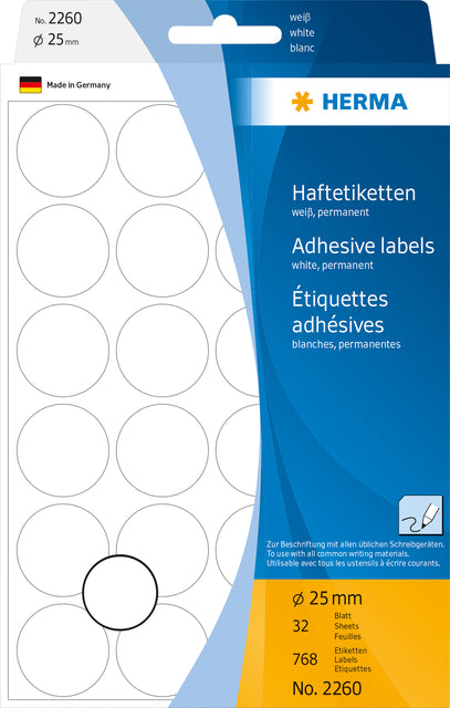 Etiket HERMA 2260 rond 25mm wit - 768 stuks