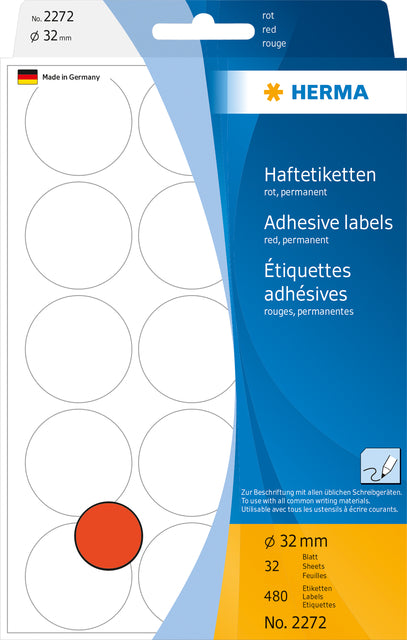HERMA 2272 Ronde Rood Etiketten 32mm, 480 Stuks