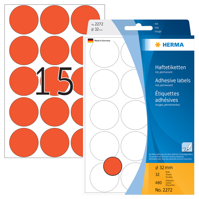 HERMA 2272 Ronde Rood Etiketten 32mm, 480 Stuks - 2