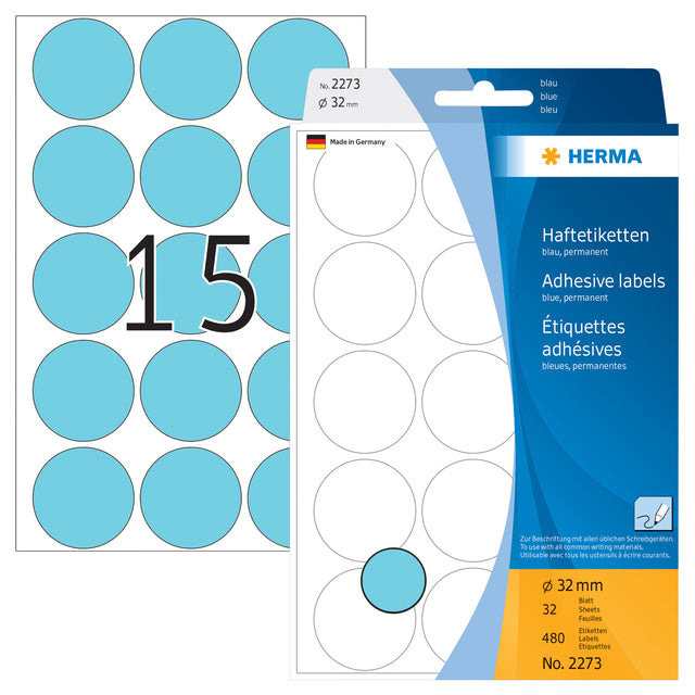 HERMA ronde etiketten 32mm blauw, 480 stuks - 2