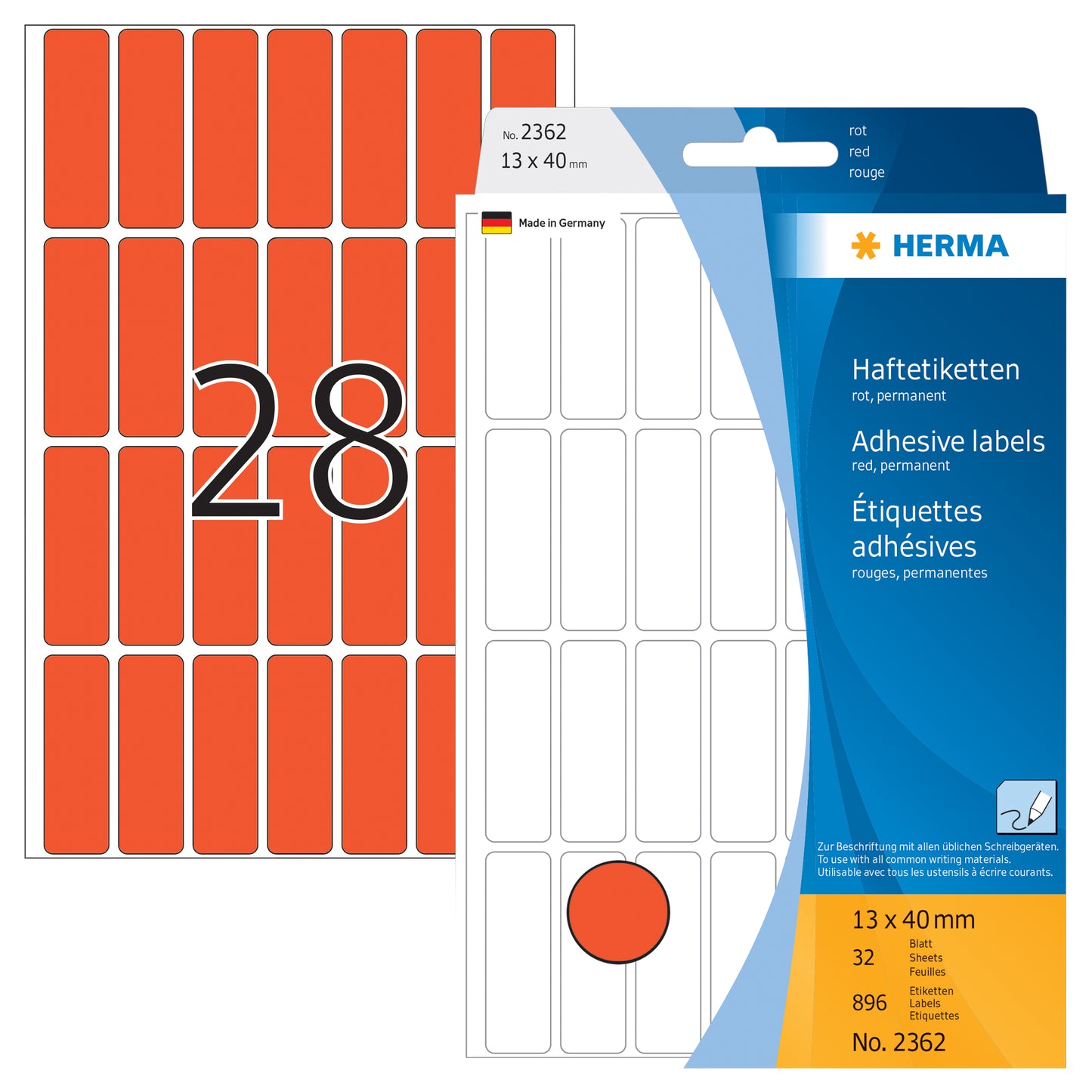Etiketten HERMA 2362 13x40mm rood, 896 stuks - 2