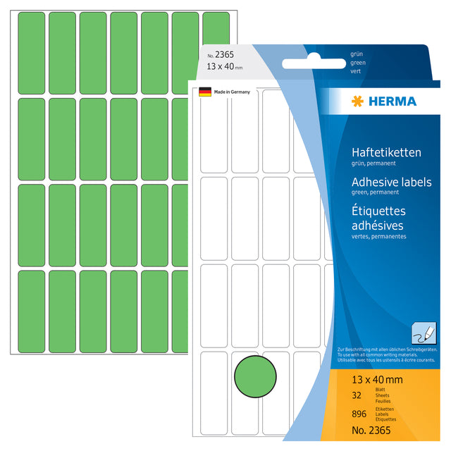 Herma 2365 Groene zelfklevende etiketten 13x40mm, 896 stuks - 2