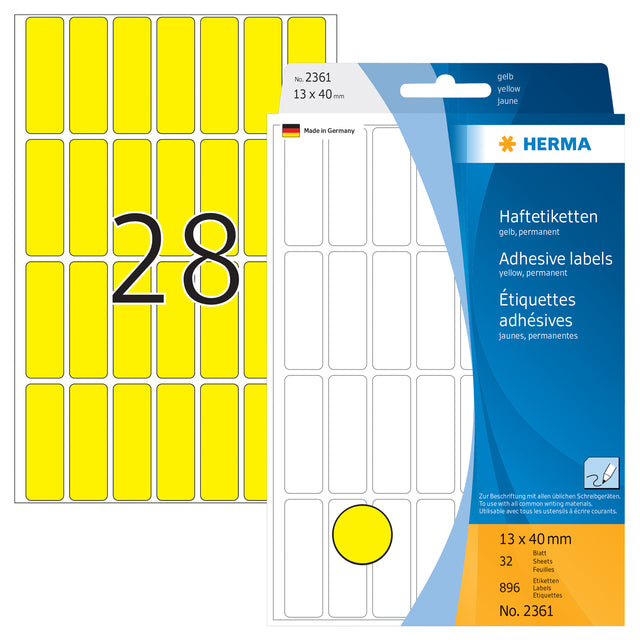 Herma 2361 Gele zelfklevende etiketten 13x40mm, 896 stuks - 3