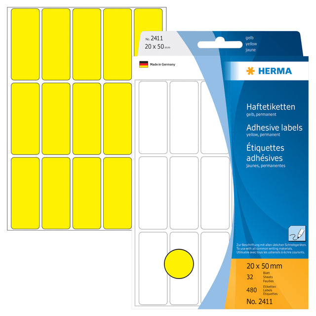 HERMA Etiket 2411 20x50mm Geel voor Markeren en Labelen - 2