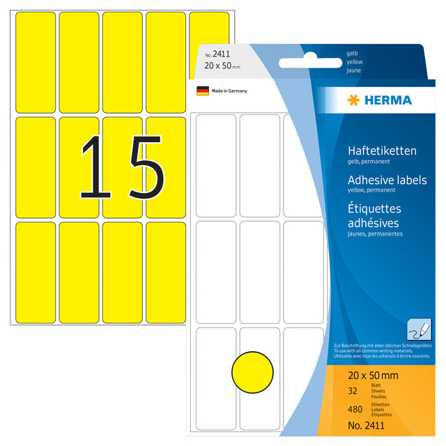 HERMA Etiket 2411 20x50mm Geel voor Markeren en Labelen - 3