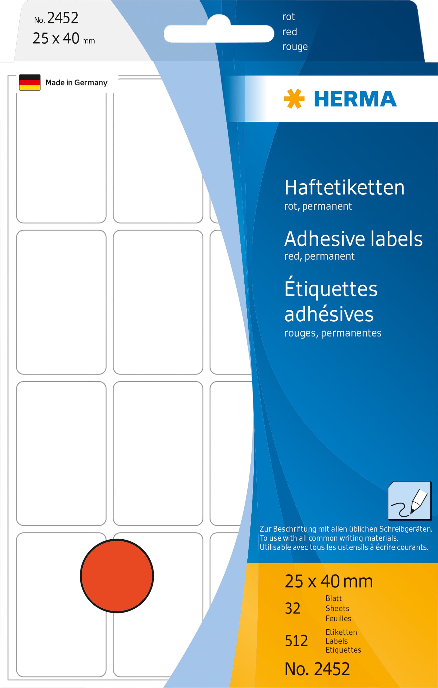 Etiket HERMA 2452 25x40mm rood (512 stuks)