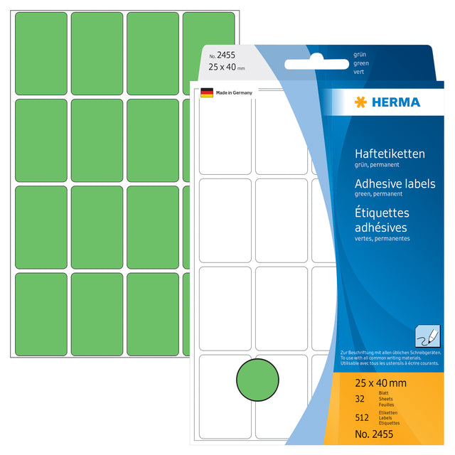 Etiketten HERMA 2455 25x40mm groen, 512 stuks - 3