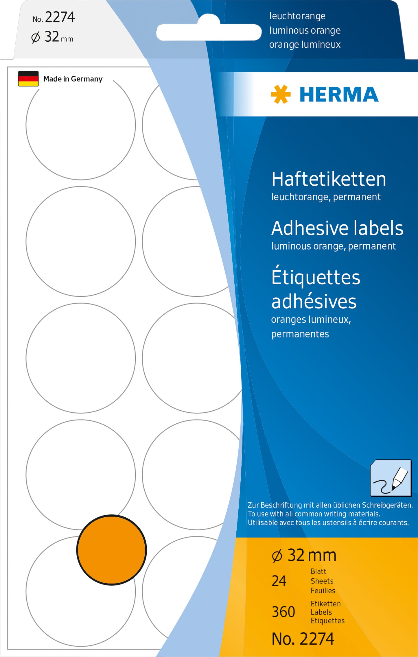 Herma 2274 Rond fluor oranje etiketten 32mm, 360 stuks
