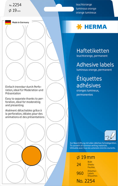 HERMA 2254 Ronde etiketten 19mm fluor oranje, 960 stuks