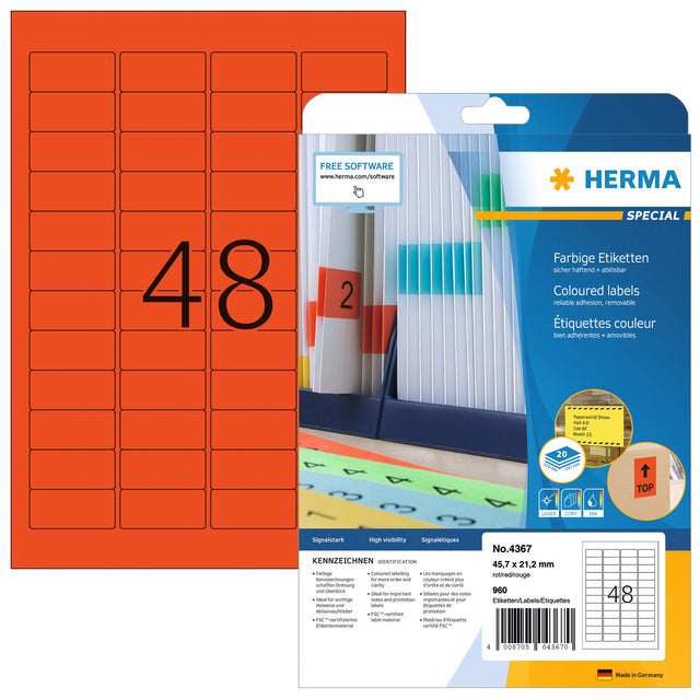 Herma 4367 Verwijderbare Kleurige Etiketten 45.7x21.2mm, 960 Stuks