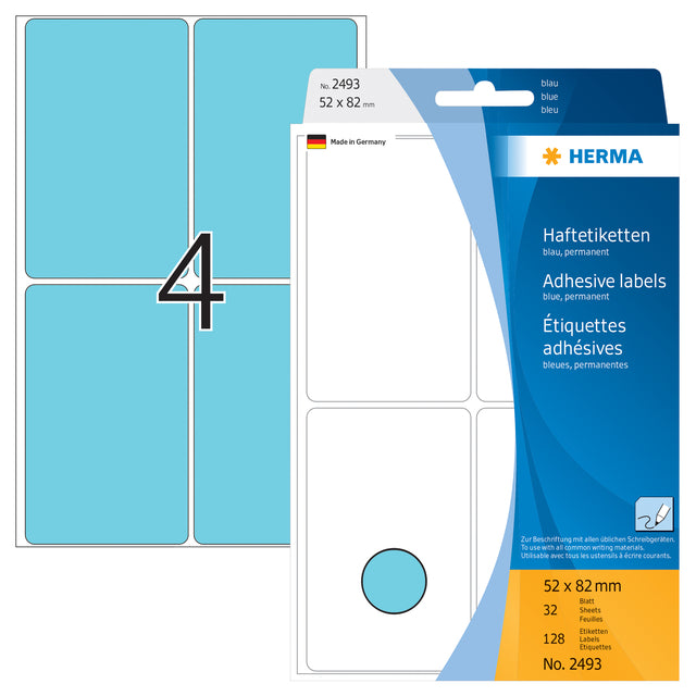 Etiketten HERMA 2493 52x82mm blauw, 128 stuks - 2