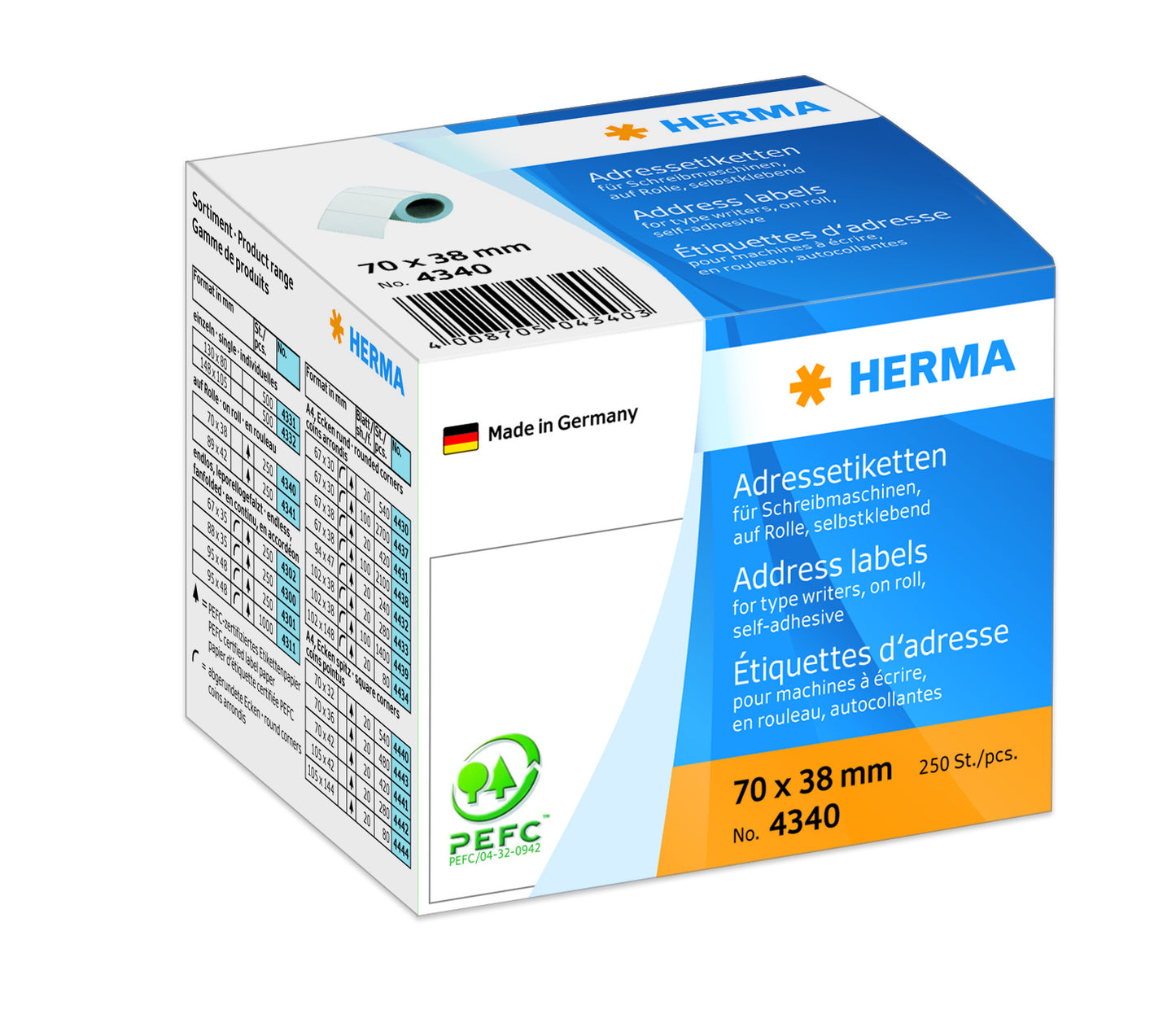 Herma adreslabel 4340, 70x38mm, 250 stuks op rol