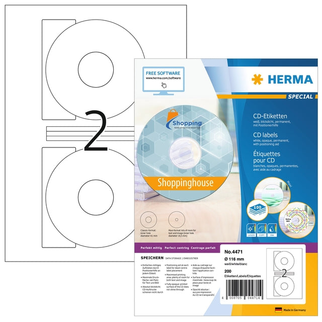Herma CD-opaqua-etiket 4471, 116mm, 200stuks
