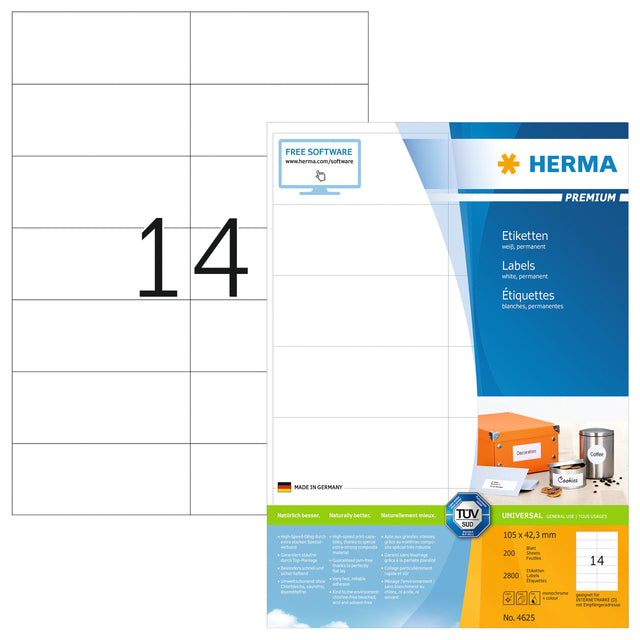 Herma 4625 Witte laseretiketten 105x42.3mm, 2800 stuks