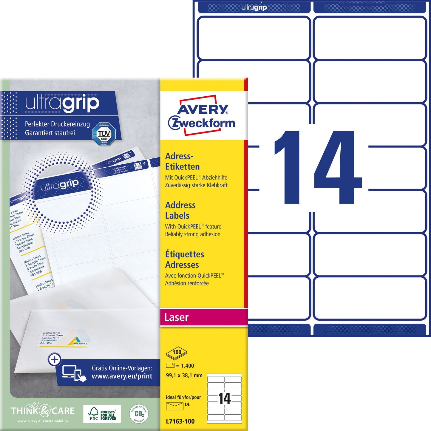 Etiket Avery L7163 99.1x38.1mm wit voor laser- en softwaregebruik - 2