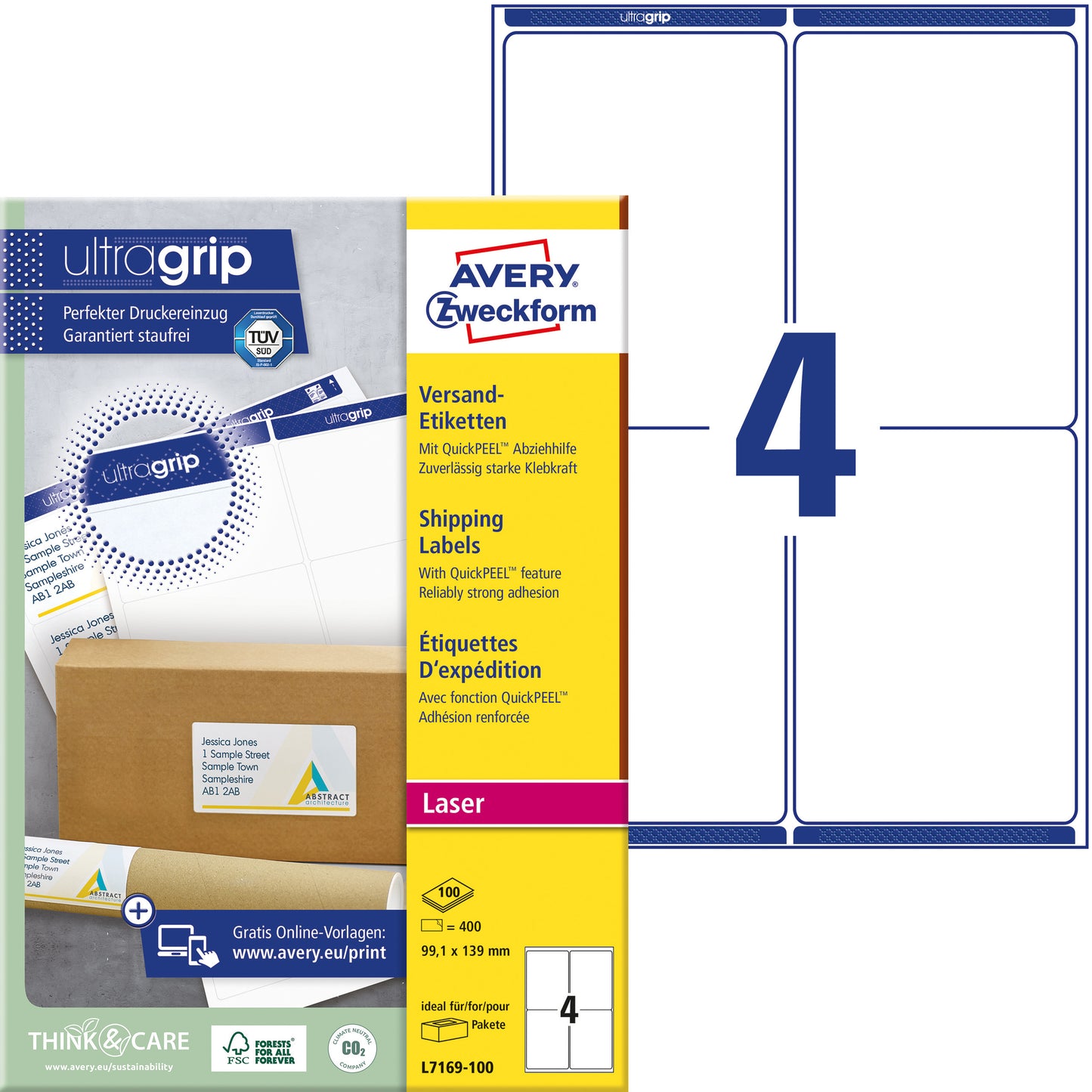 Avery L7169-100 Grote Witte Etiket 99.1x139mm, 400 stuks - 2