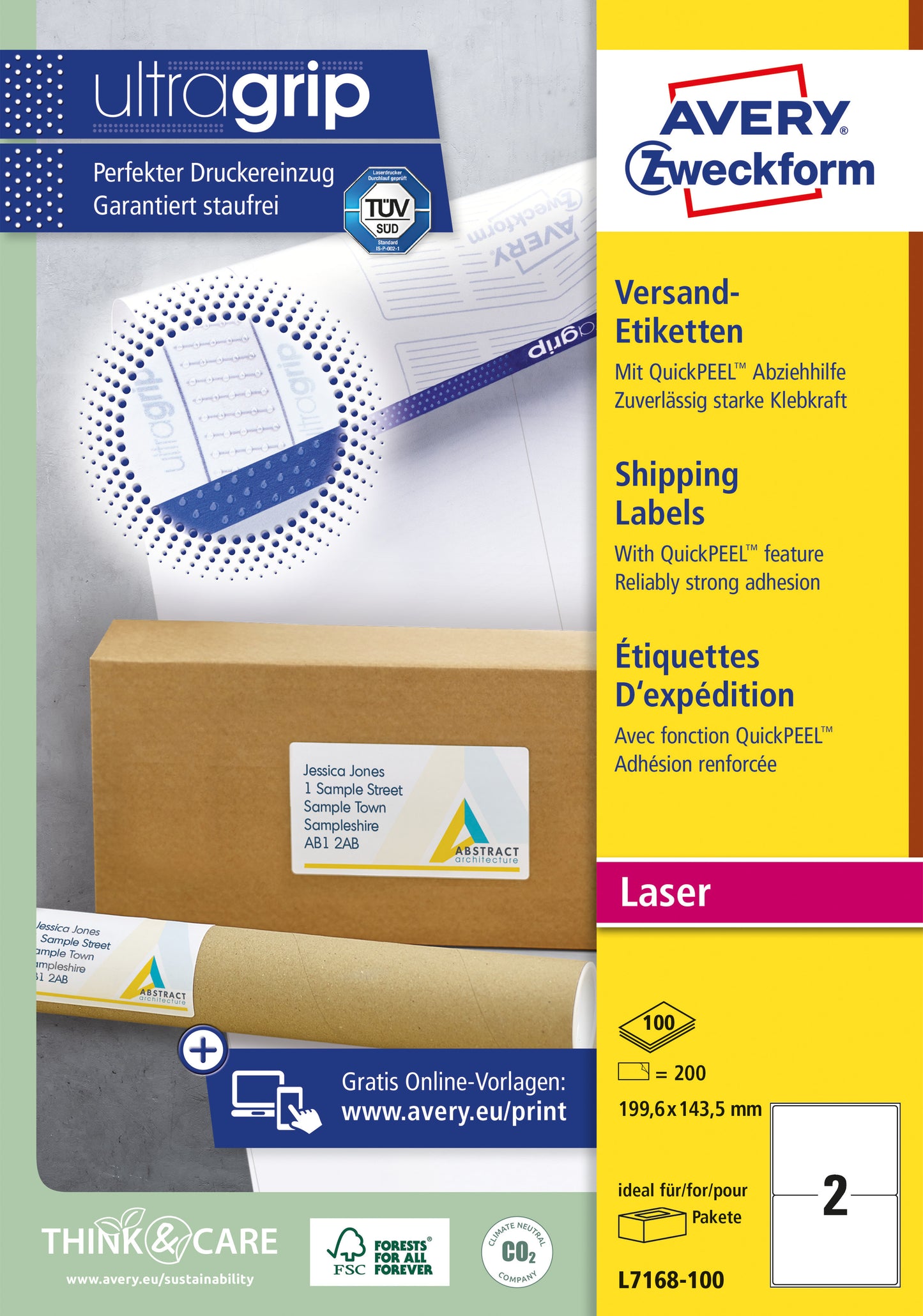 Avery L7168-100 Grote Witte Etiket 199.6x143.5mm, 200 stuks