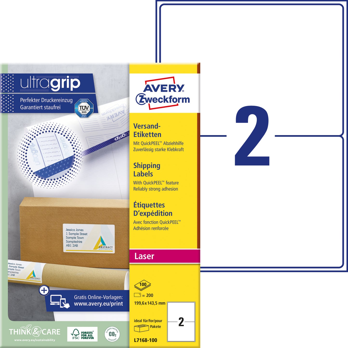 Avery L7168-100 Grote Witte Etiket 199.6x143.5mm, 200 stuks - 2