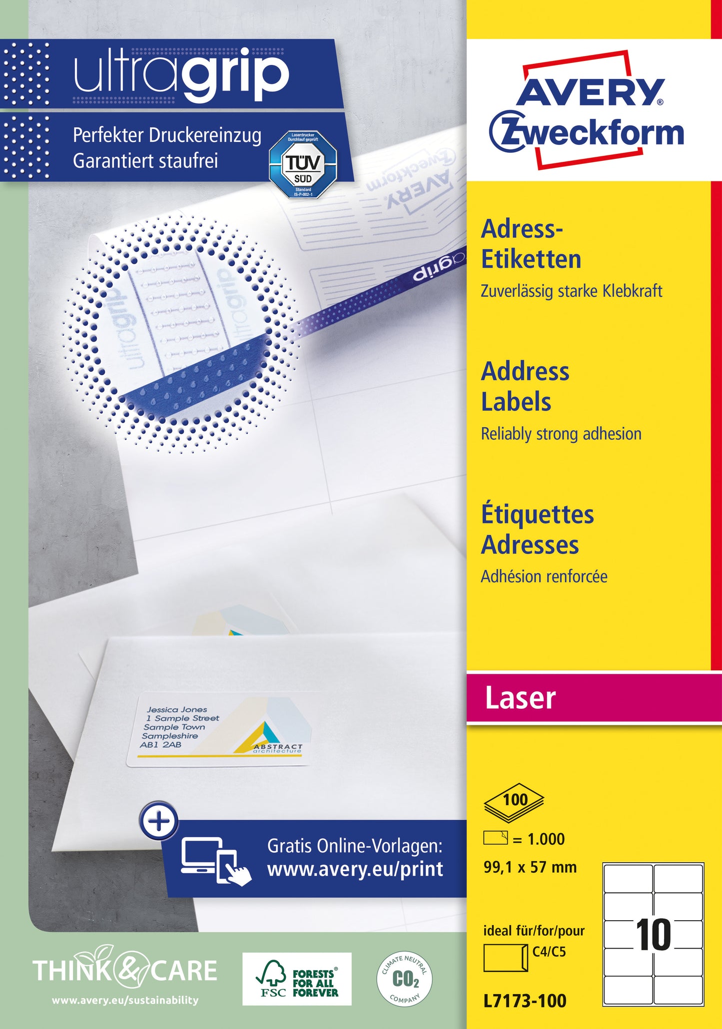 Etiket Avery L7173 99.1x57mm wit voor laser- en softwaregebruik