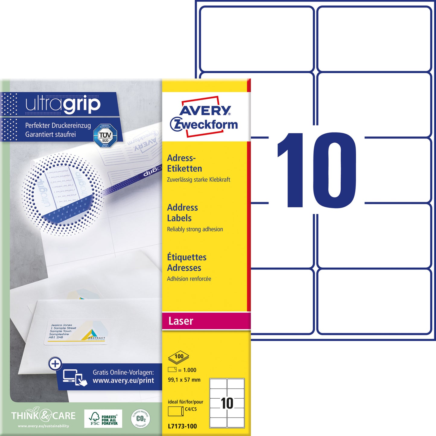 Etiket Avery L7173 99.1x57mm wit voor laser- en softwaregebruik - 2