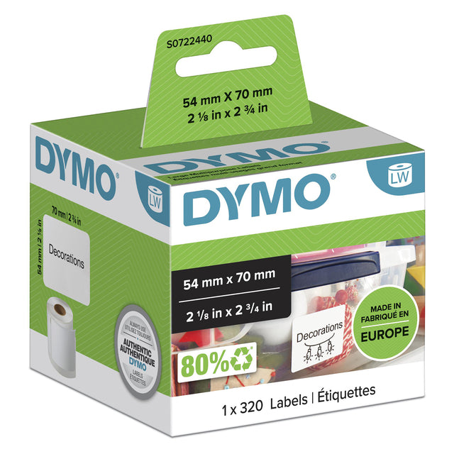 Dymo LabelWriter universele etiketten 54x70mm, rol 320 st wit