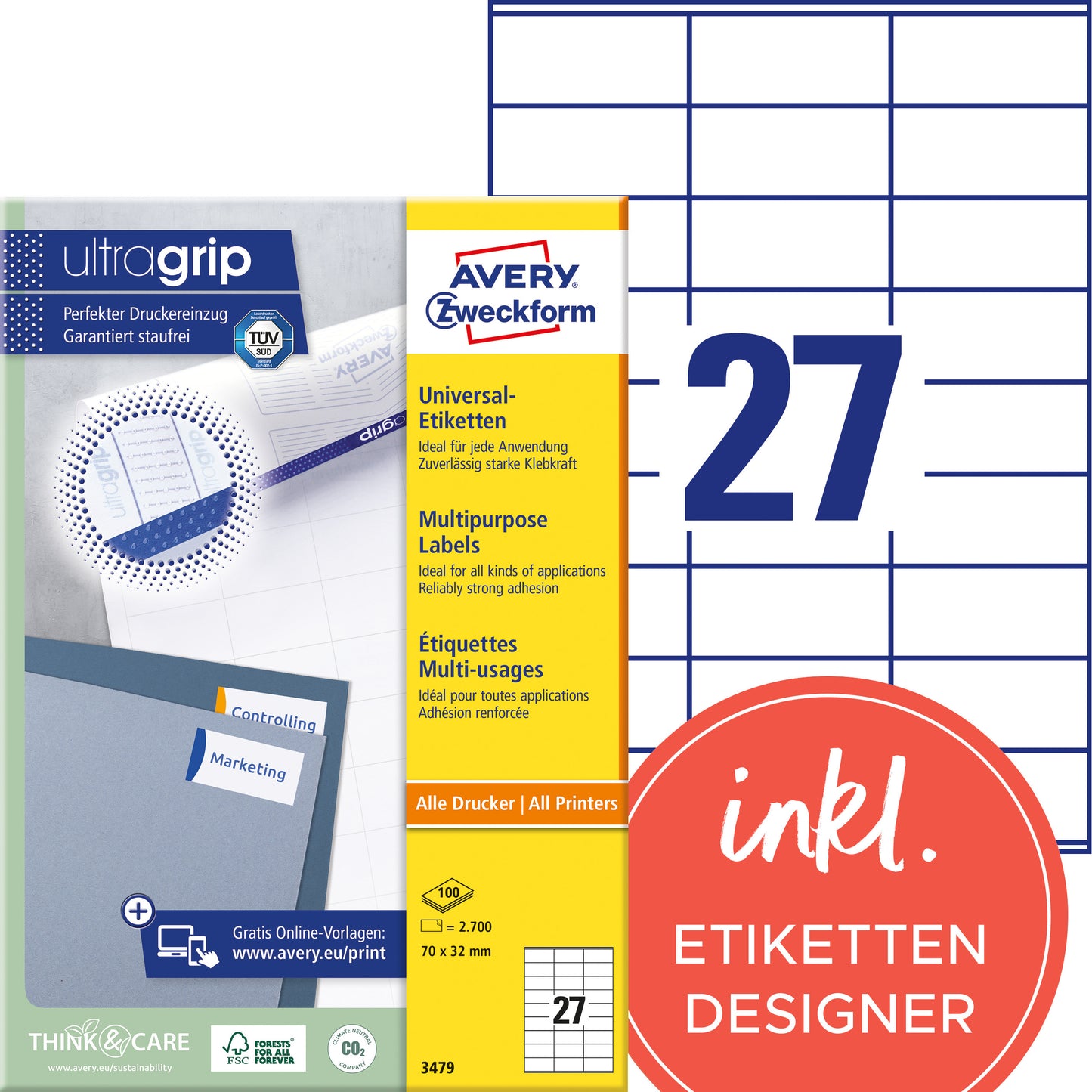 Avery Zelfklevende Etiketten 70x32mm Wit 2700 Stuks - 2