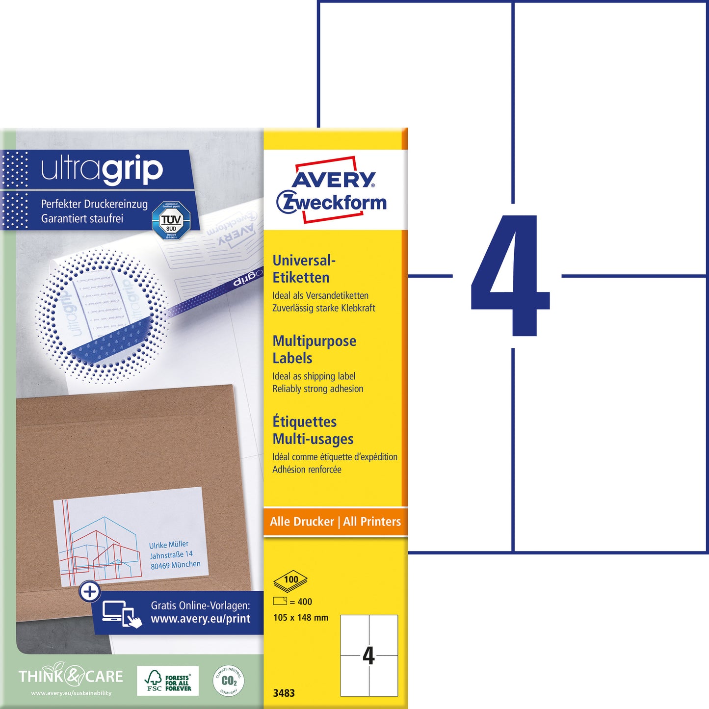 Avery Etiket AZ 3483 105x148mm A6 wit, 400 stuks - 2