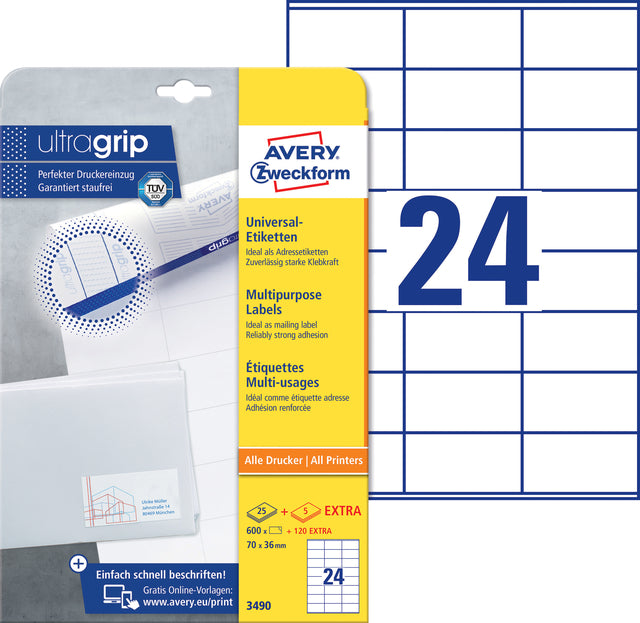 Avery Etiket AZ 3490 70x36mm wit, 600 stuks - 2