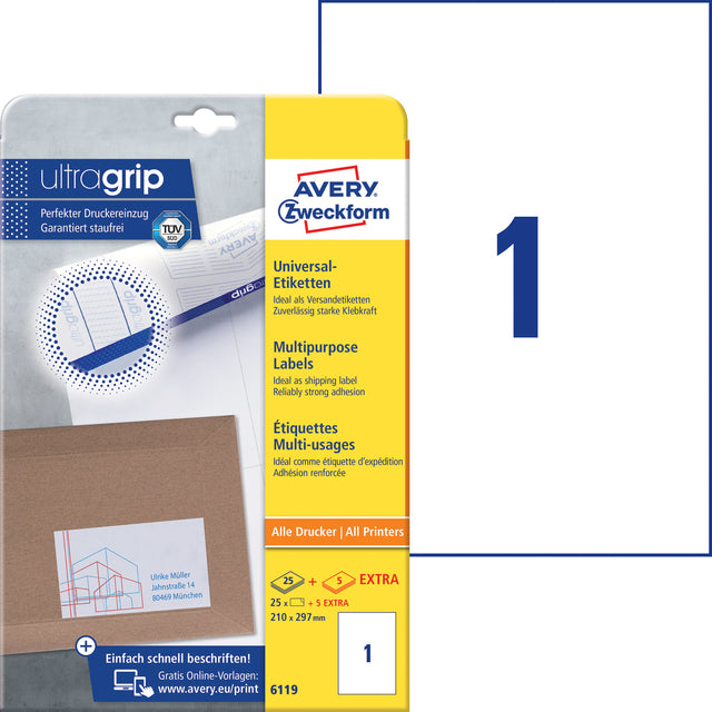 Avery AZ 6119-25 Etiket 210x297mm Wit 25 stuks - 2