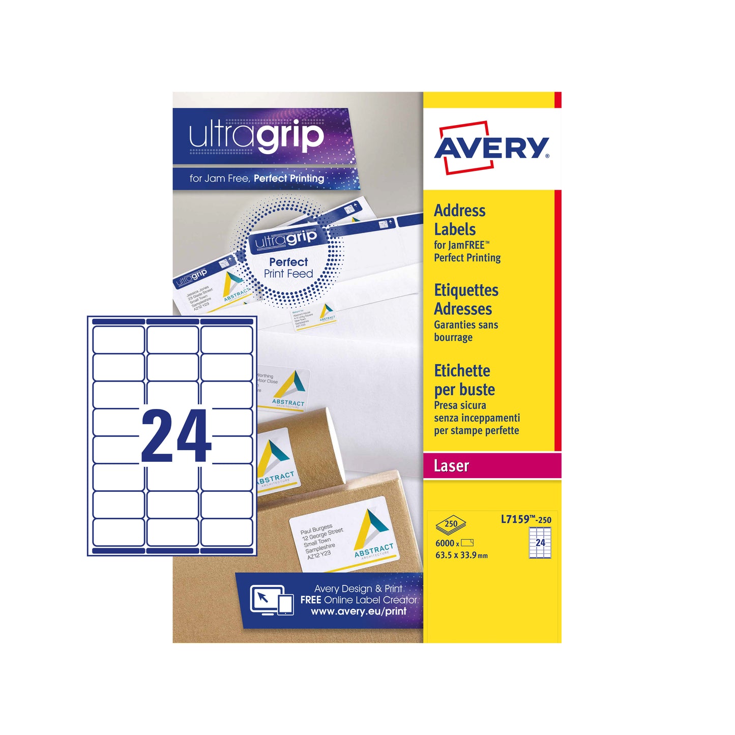 Avery L7159-250 Wit Etiket 63.5x33.9mm, 6000 stuks - 2