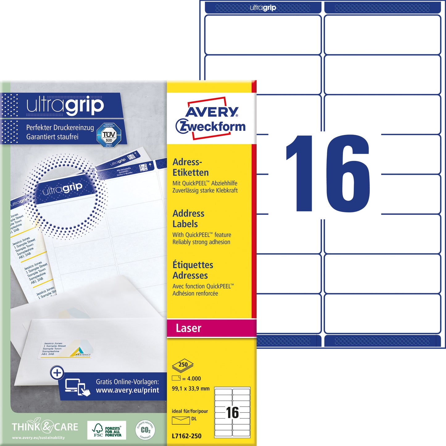 Etiket Avery L7162-250 99.1x33.9mm wit voor grote productie - 2