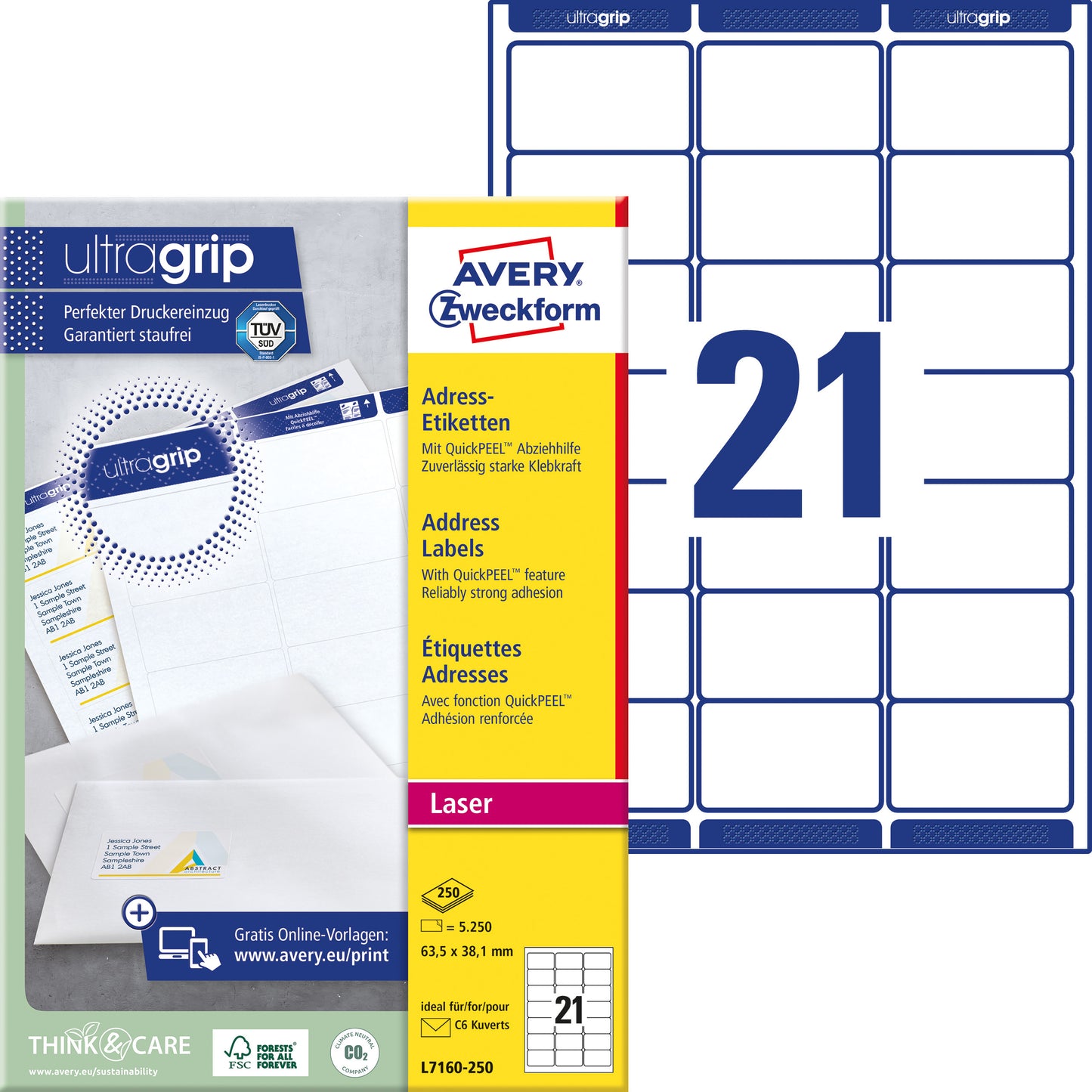 Avery L7160-250 Wit Etiket 63.5x38.1mm, 5250 Stuks - 2
