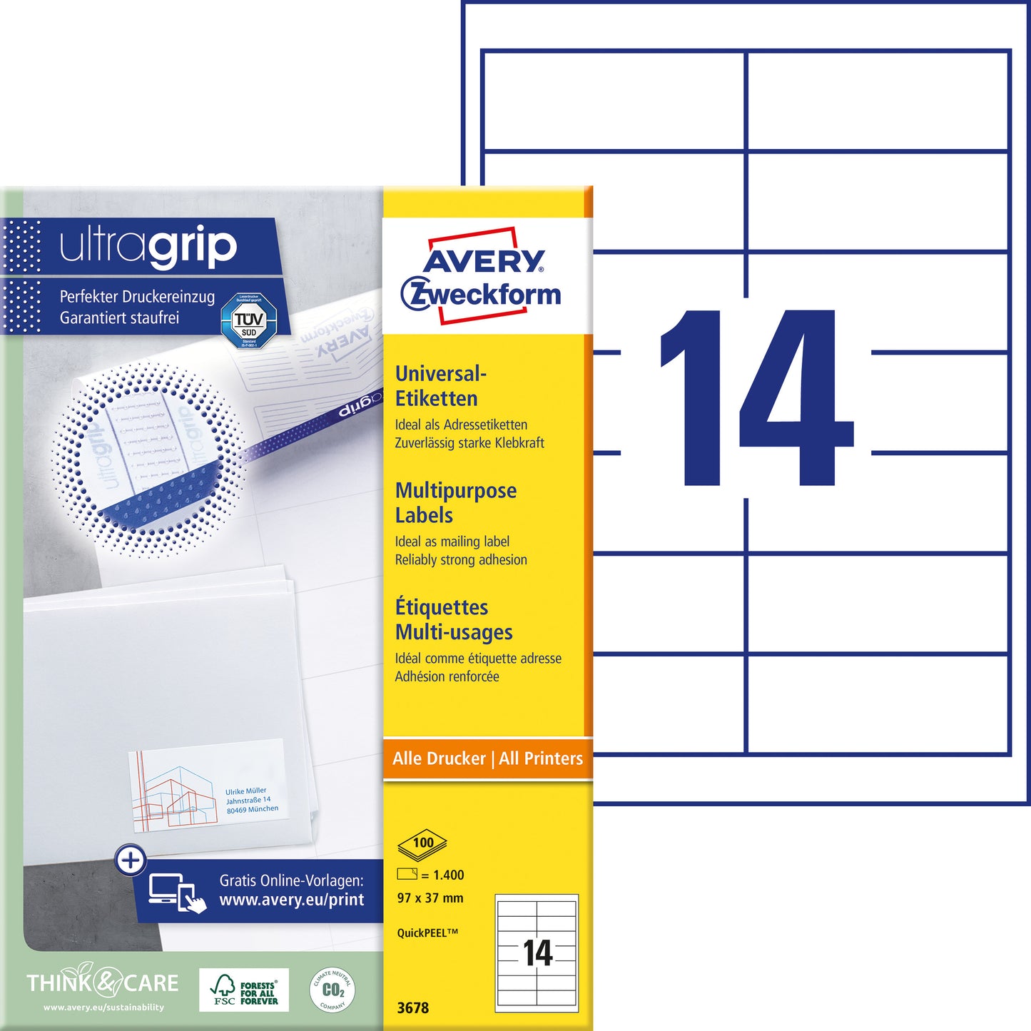 AZ 3678 Zelfklevende etiketten 97x37mm, wit, 1400 stuks - 2