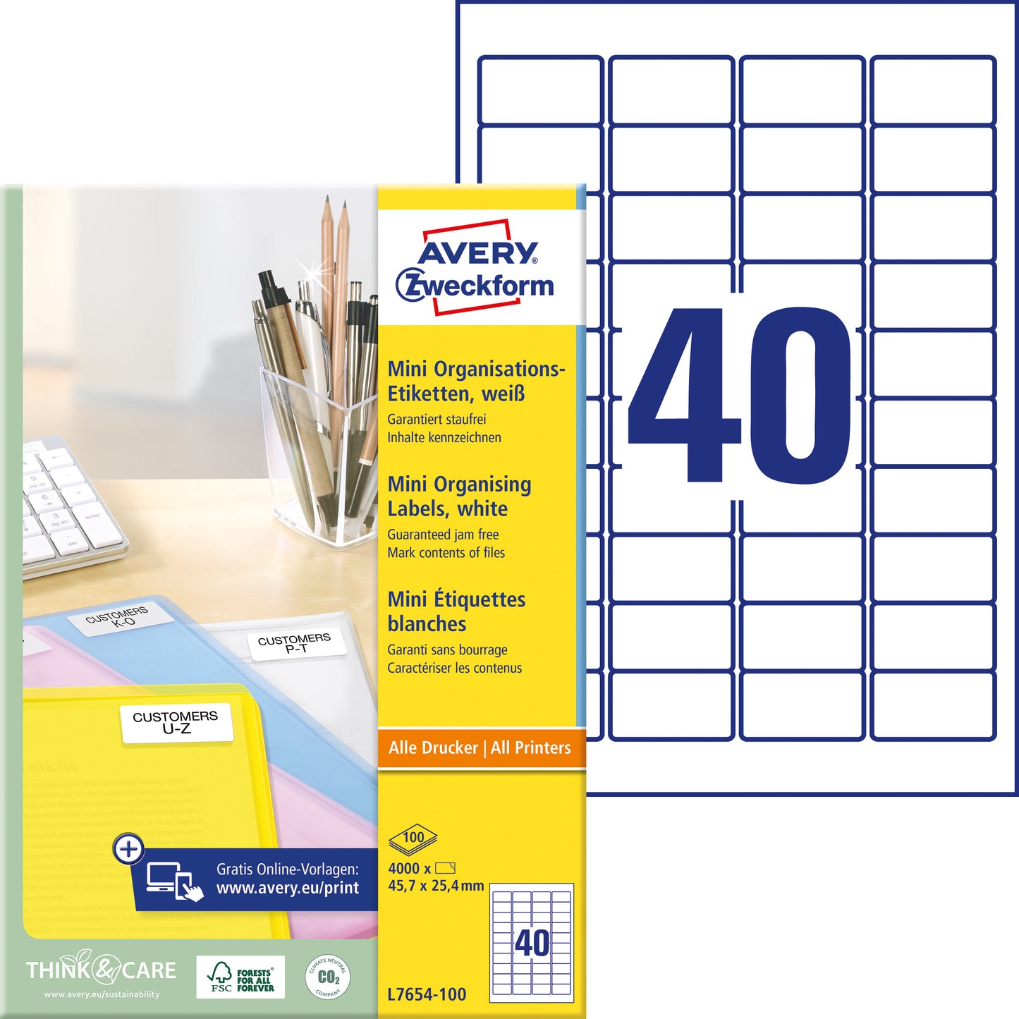 Avery L7654-100 etiketten 45.7x25.4mm, 4000 stuks - 2