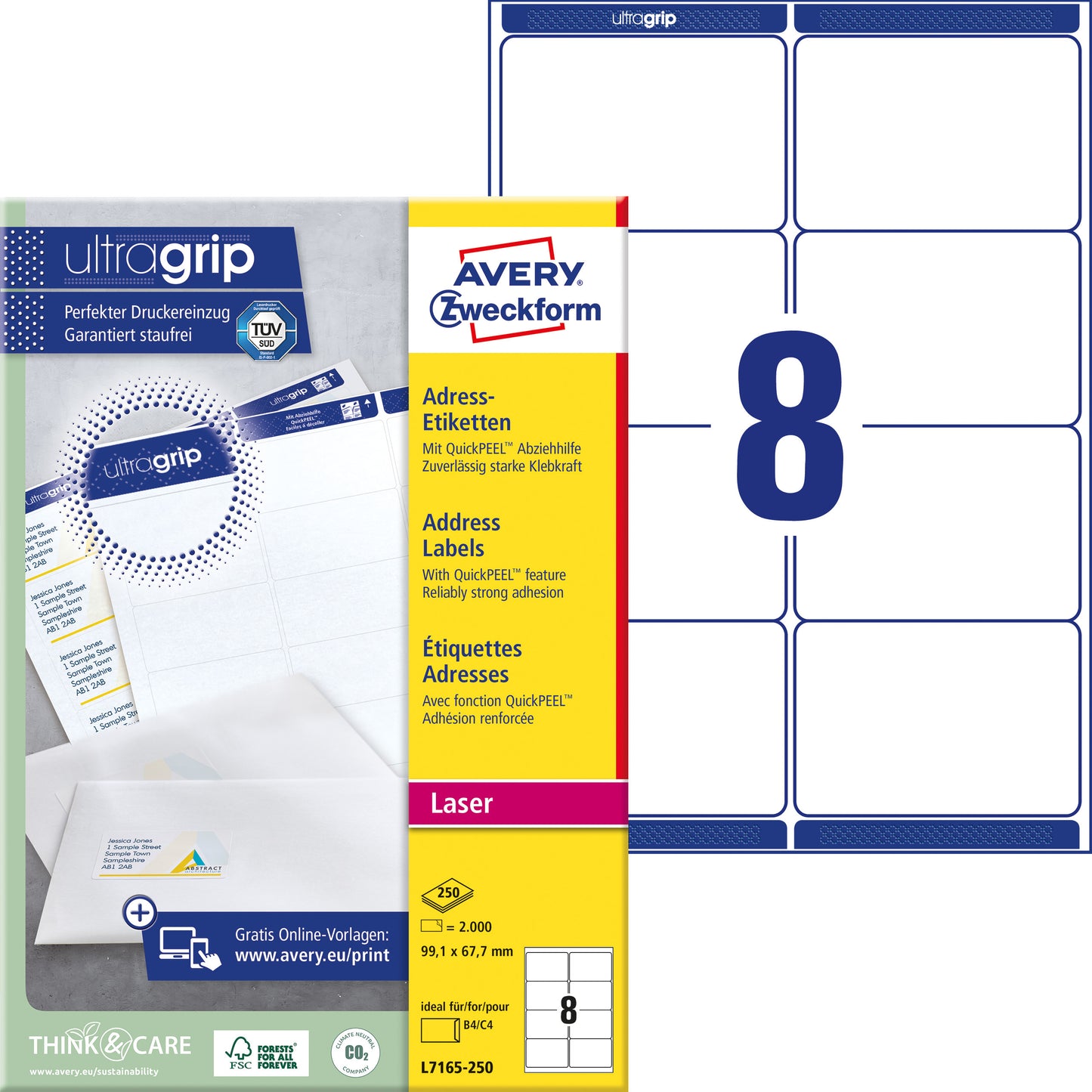 Avery L7165-250 Grote Etiketten 99,1x67,7mm, 2000 Stuks - 2