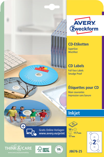 Avery J8676-25, CD mat wit, 50stuks