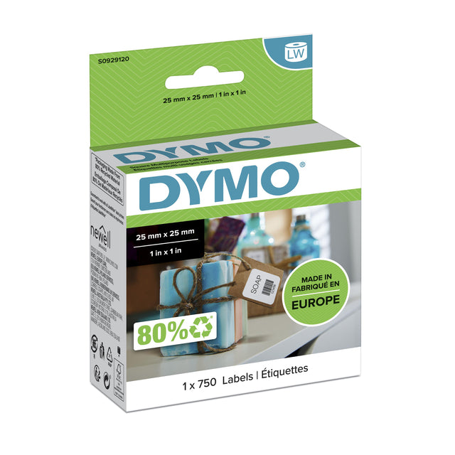 Dymo LabelWriter Multifunctionele Labels 25x25mm, Verwijderbaar, 750 stuks