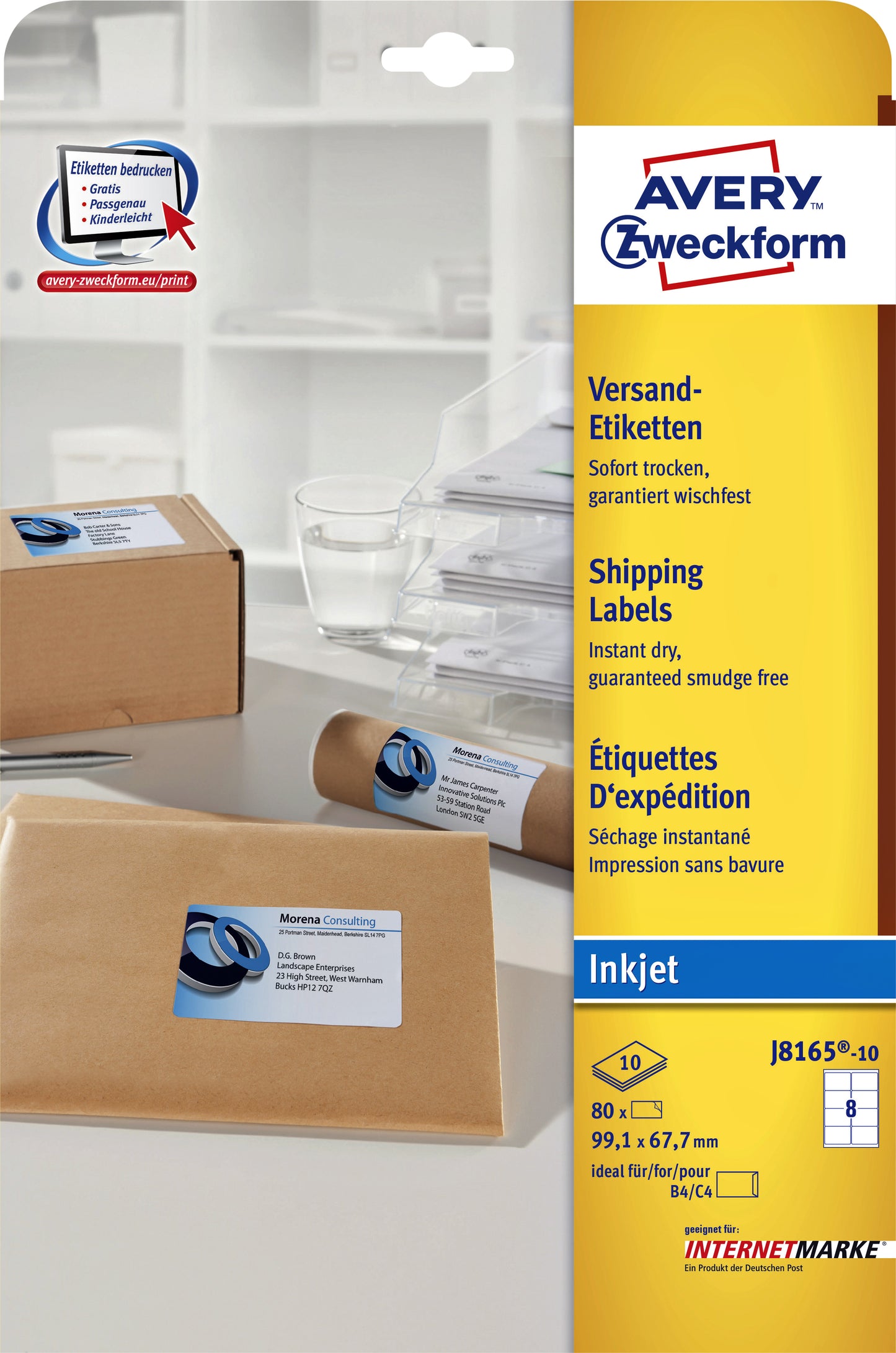 Avery J8165-10 Etiket 99.1x67.7mm Wit 80 stuks - 2