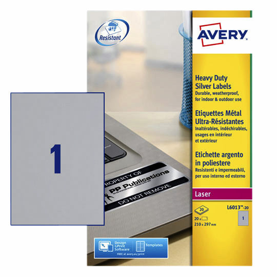 Etiket Avery L6013-20 210x297mm zilver polyester voor beveiliging - 2