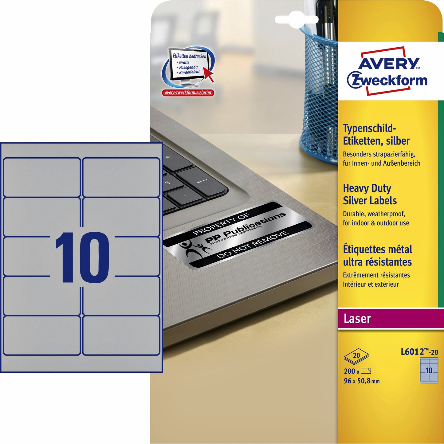 AZ L6012-20 Zilveren Polyester Etiket 96x50.8mm, 200 stuks - 3