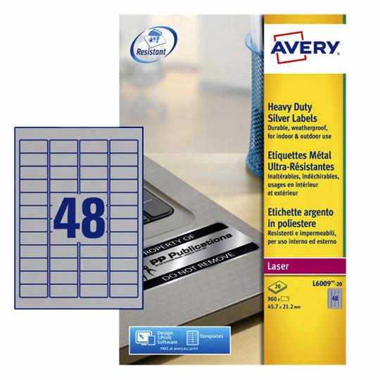 Avery L6009-20 etiketten 45.7x21.2mm zilver, 960 stuks - 3