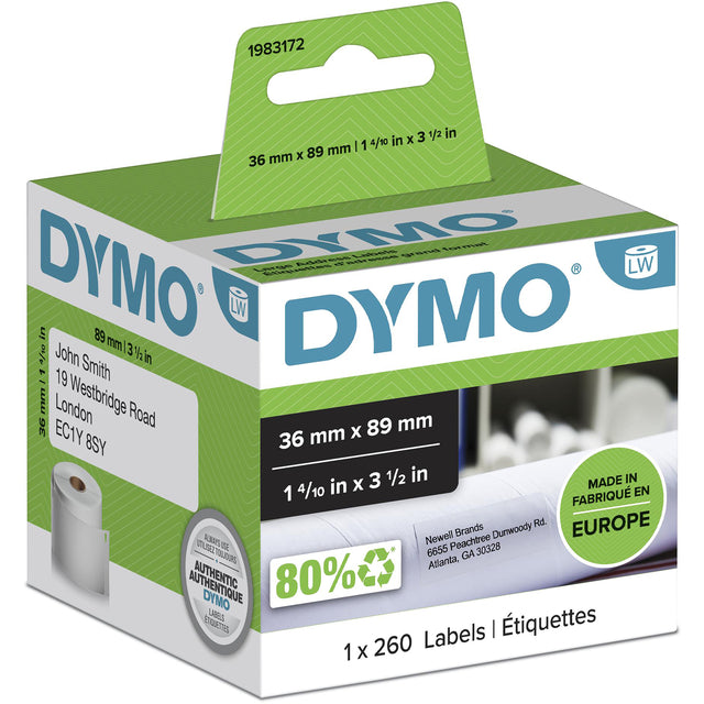 Dymo LabelWriter adreslabels 36x89mm, rol 260 st wit