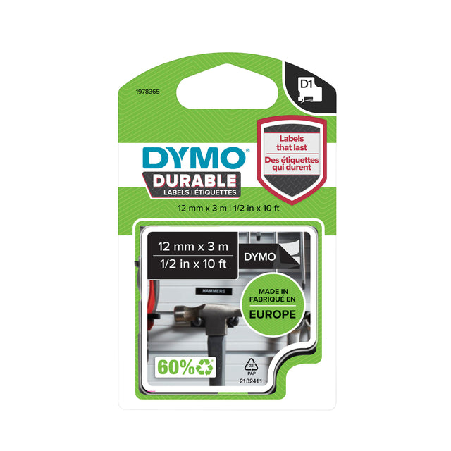 Labeltape Dymo LabelManager D1 polyester 12mm zwart/wit