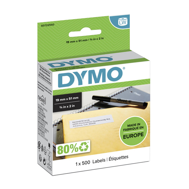 Dymo LabelWriter Universele Labels 19x51mm, Wit, 500 Stuks