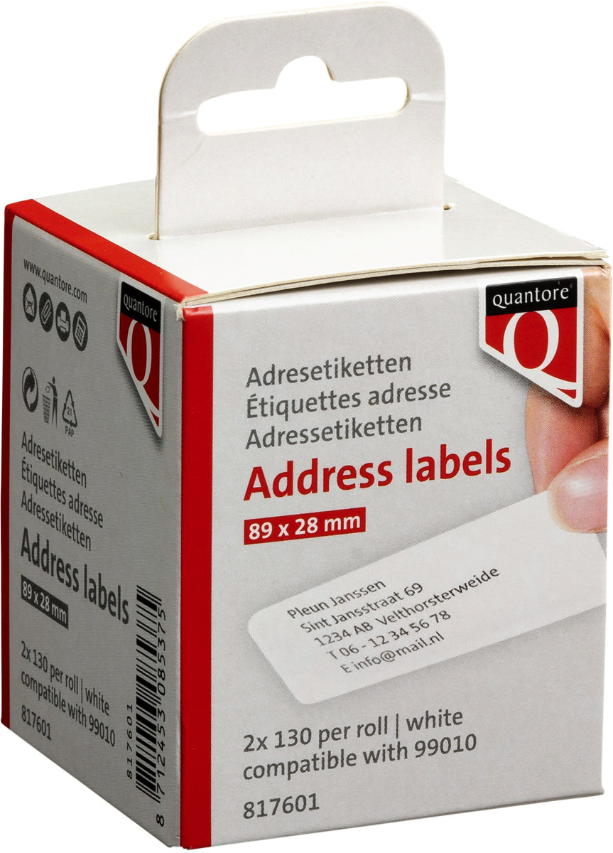 Quantore Retourlabels 89x28mm, 2 Rollen, Wit